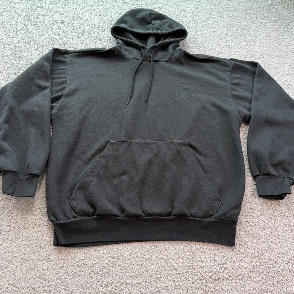 Adidas Men Black Essentials Fleece Hoodie Embroidered Logo JY9069 Large